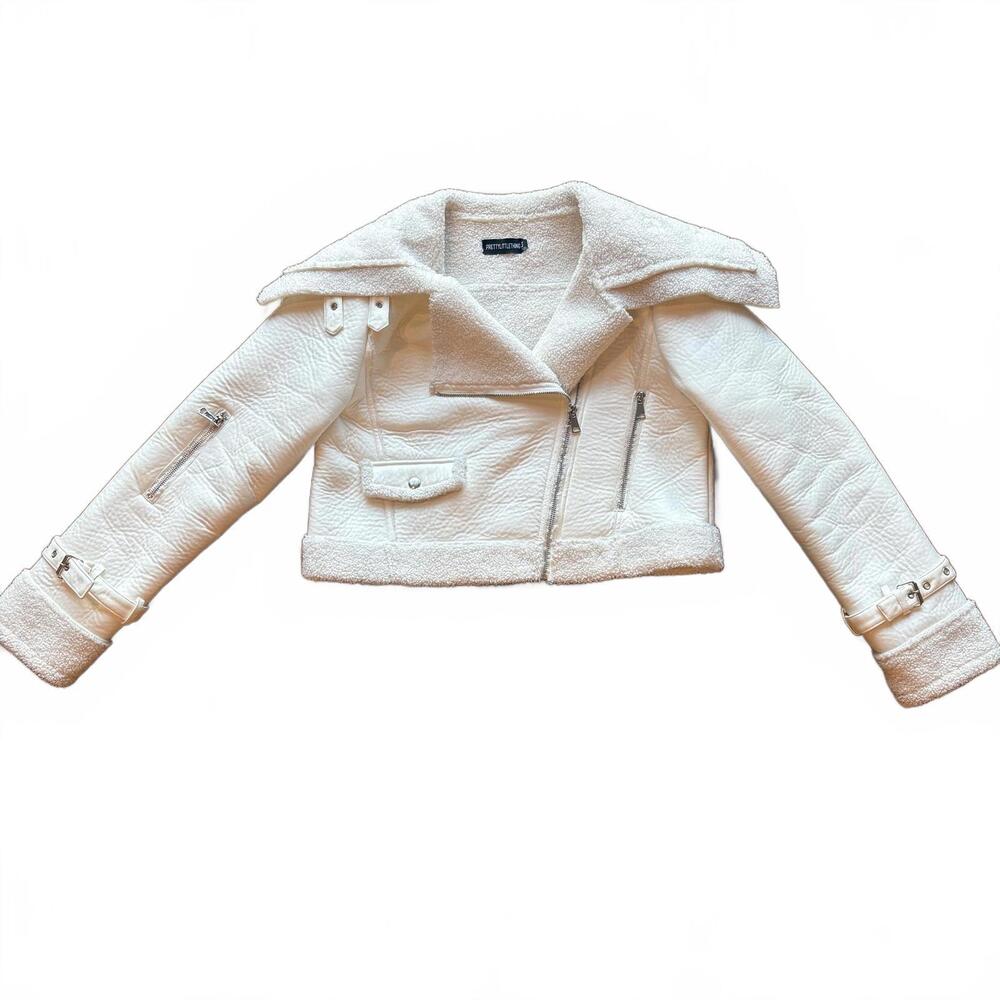 PrettyLittleThing White Shearling Moto Jacket